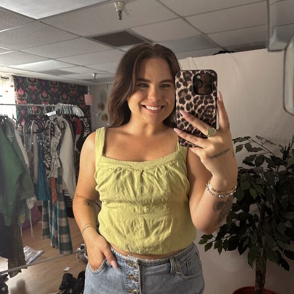 Free People Scarlett Cropped Tank Top in Tarragon Size Large - Picture 1 of 4